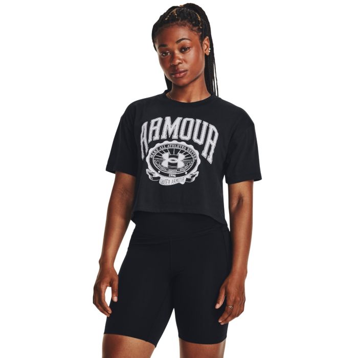 Ženski crop top Collegiate Crest SS Grey - Under Armour