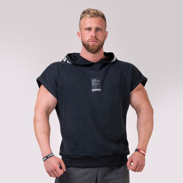 Muška majica Reg Top Hoodie Black - NEBBIA