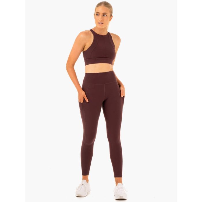 Ženske tajice s džepovima Reset High Waisted Chocolate - Ryderwear