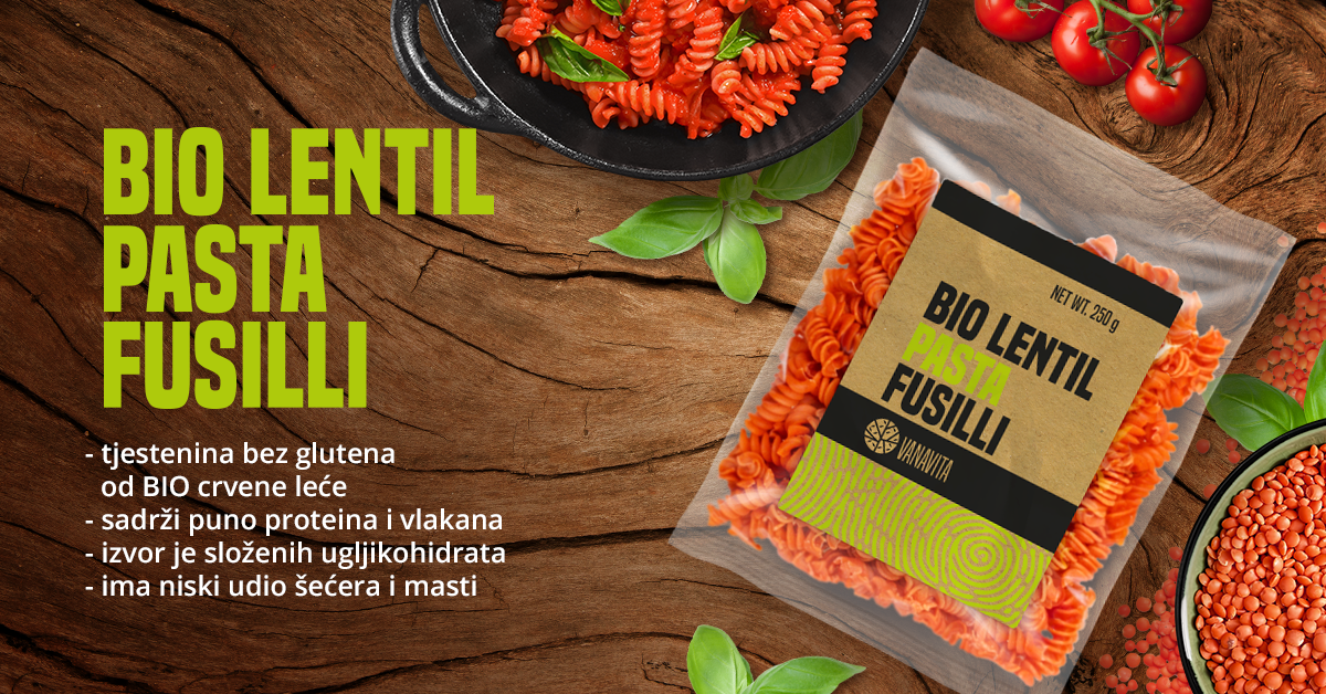 BIO tjestenina od leće Fusilli - Vanavita